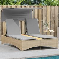 Solseng med baldakin og hynder polyrattan beige