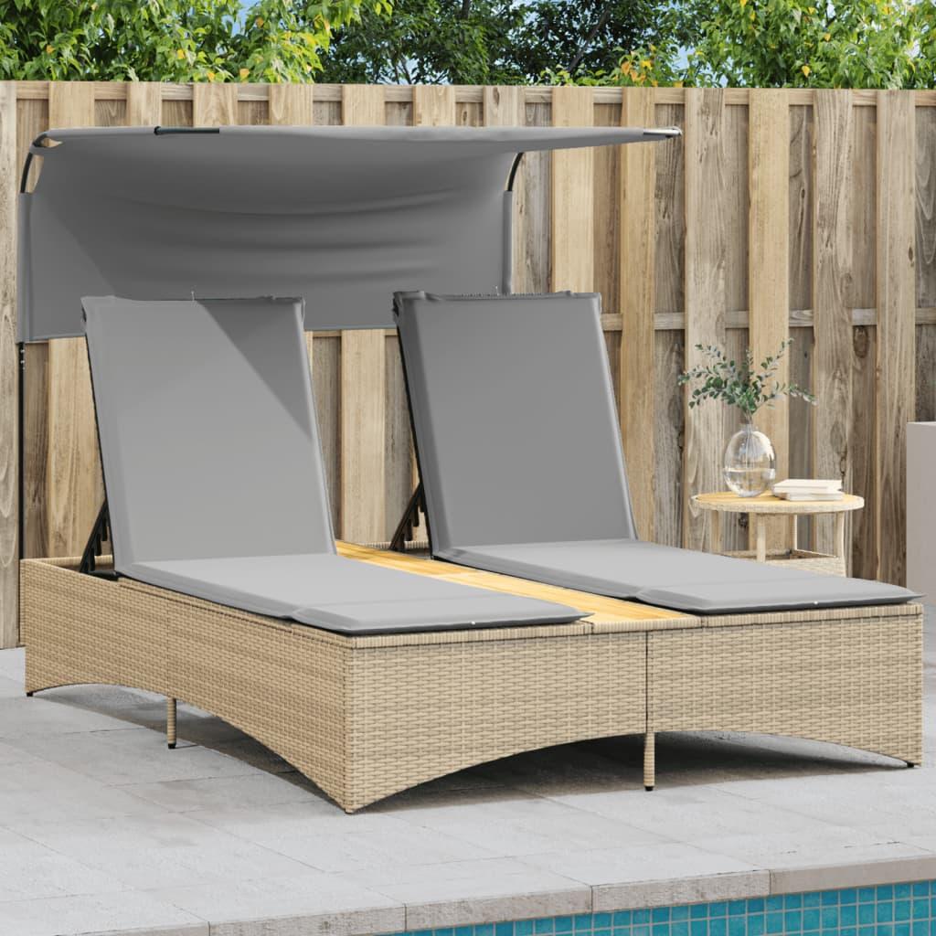 Solseng med baldakin og hynder polyrattan beige