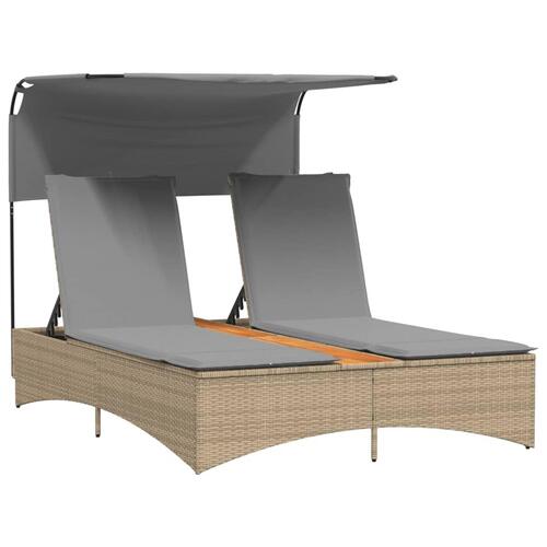 Solseng med baldakin og hynder polyrattan beige
