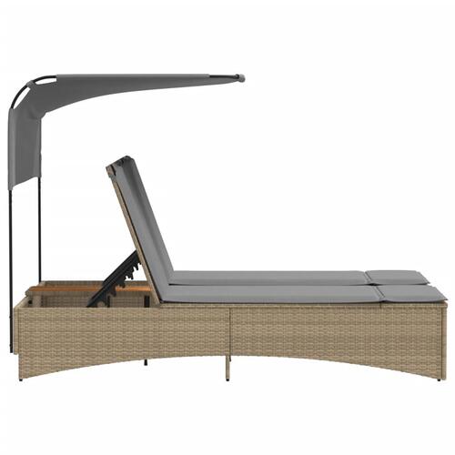 Solseng med baldakin og hynder polyrattan beige