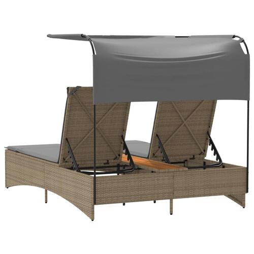 Solseng med baldakin og hynder polyrattan beige