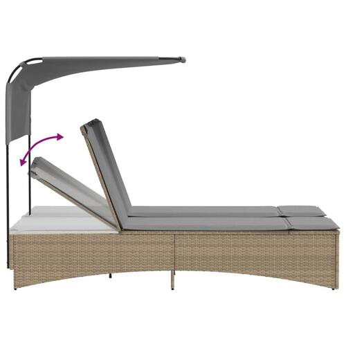 Solseng med baldakin og hynder polyrattan beige