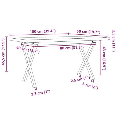 Sofabord 100x50x45,5 cm X-stel massivt fyrretræ og stål
