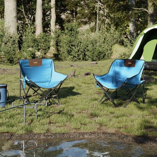 Campingstole med lommer 2 stk. foldbar lyseblå