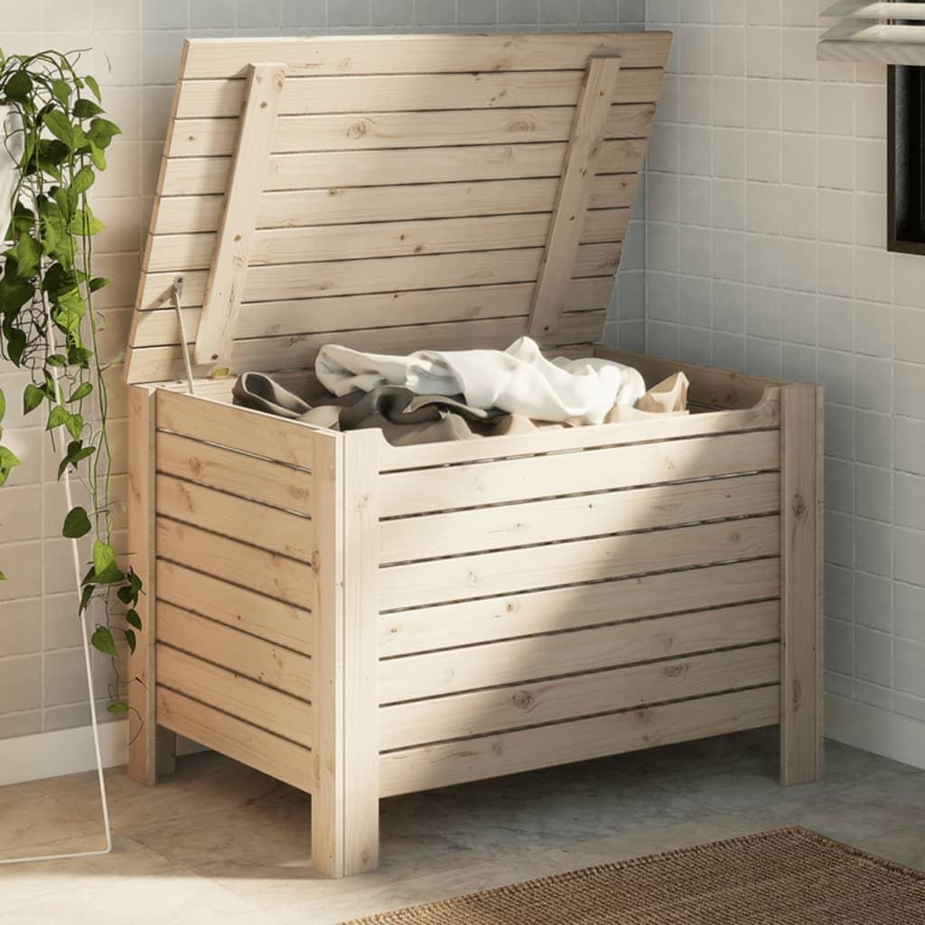 Opbevaringsboks Med Låg Rana Massivt Fyrretræ Naturfarvet - vandrette striber / 80 x 49 x 54 cm