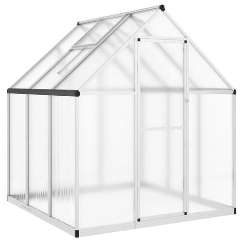 Drivhus med fundamentramme 169x169x195 cm aluminium sølvfarvet
