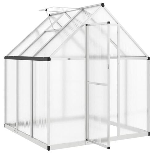 Drivhus med fundamentramme 169x169x195 cm aluminium sølvfarvet