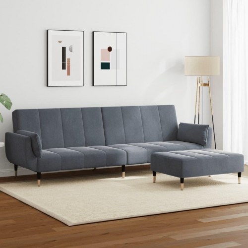 2-personers sovesofa med fodskammel velour mørkegrå