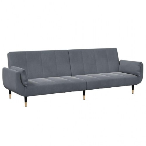 2-personers sovesofa med fodskammel velour mørkegrå