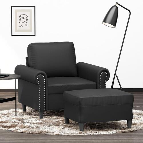 Sofastol med fodskammel 60 cm kunstlæder sort