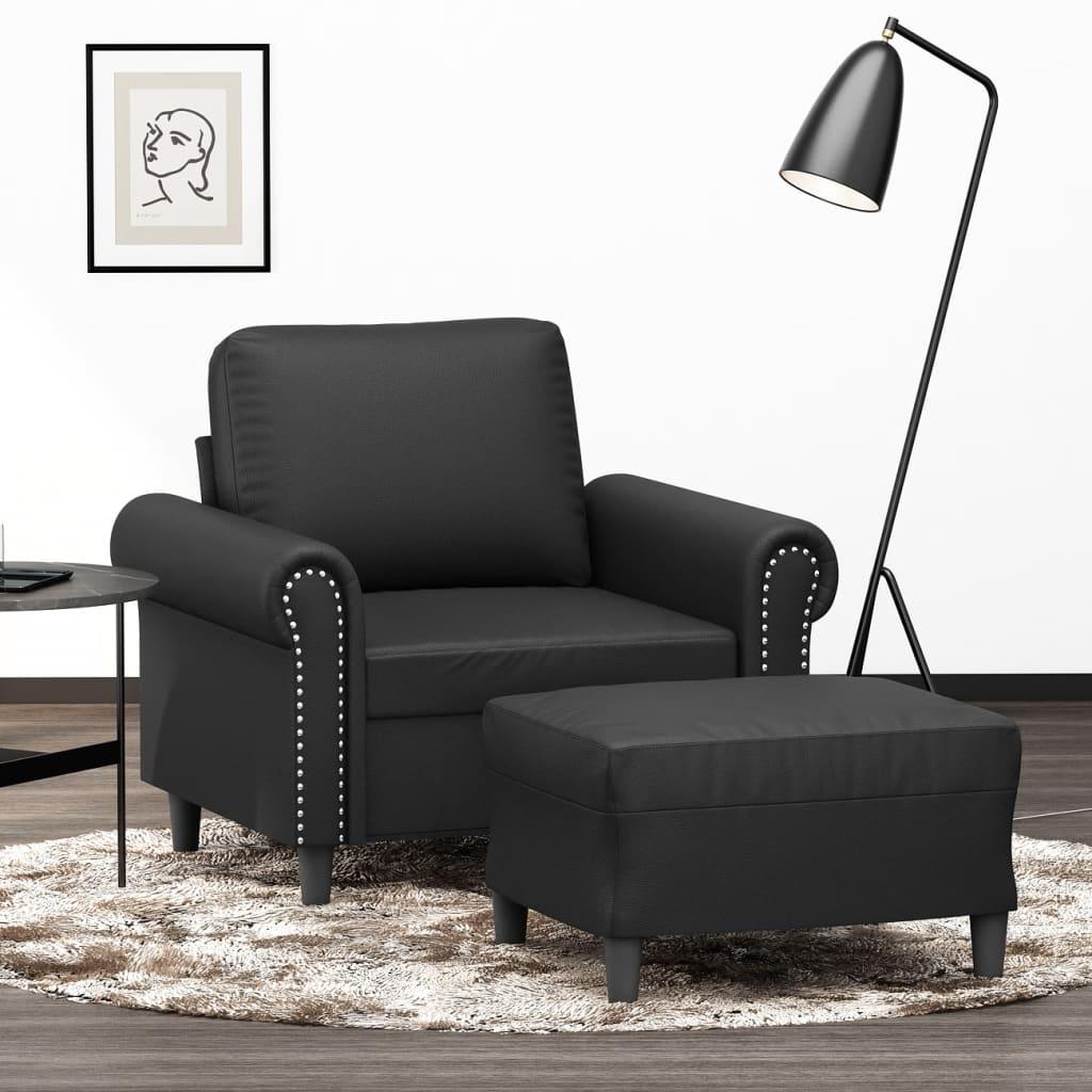 Sofastol med fodskammel 60 cm kunstlæder sort