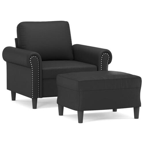 Sofastol med fodskammel 60 cm kunstlæder sort