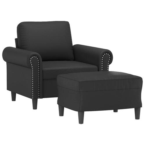 Sofastol med fodskammel 60 cm kunstlæder sort