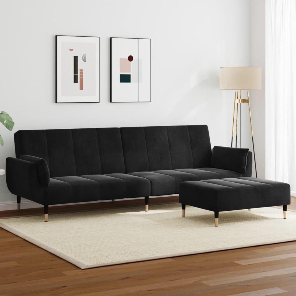 2-personers sovesofa med fodskammel velour sort