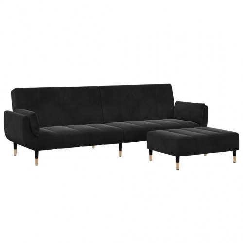 2-personers sovesofa med fodskammel velour sort