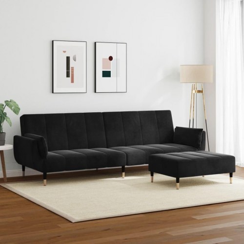 2-personers sovesofa med fodskammel velour sort