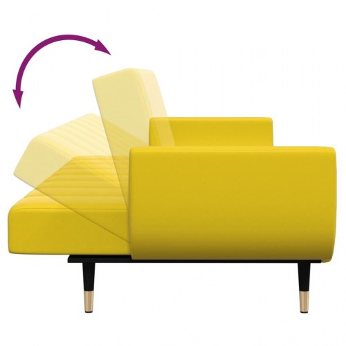 2-personers sovesofa med fodskammel velour gul