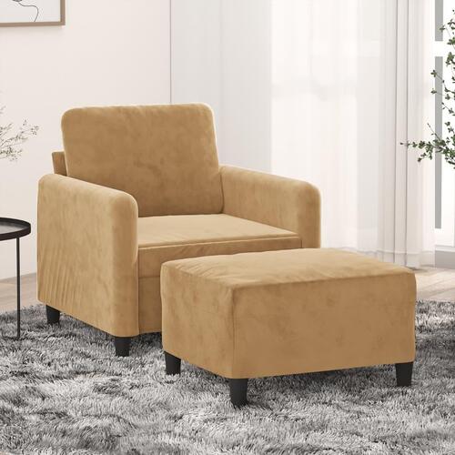 Lænestol med fodskammel 60 cm velour brun