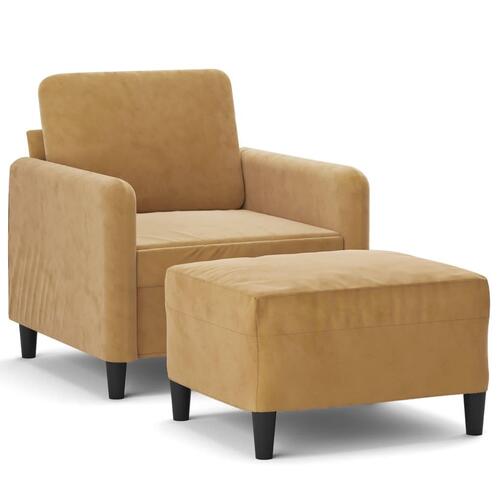 Lænestol med fodskammel 60 cm velour brun