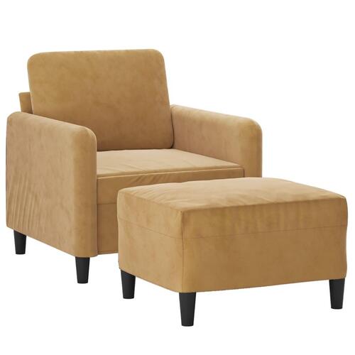 Lænestol med fodskammel 60 cm velour brun
