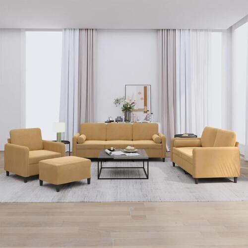 Sofasæt 4 dele med puder velour brun