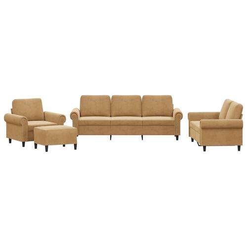Sofasæt 4 dele med hynder velour brun