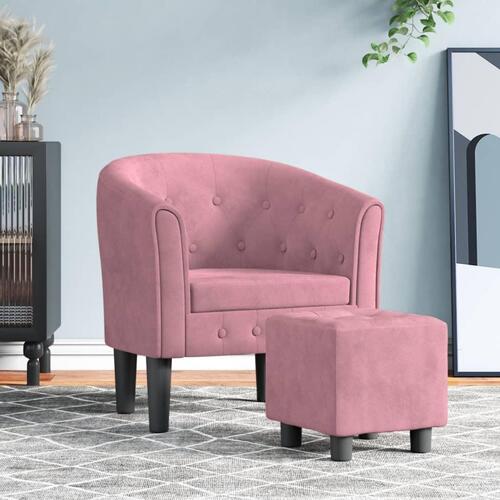 Lænestol med fodskammel velour pink