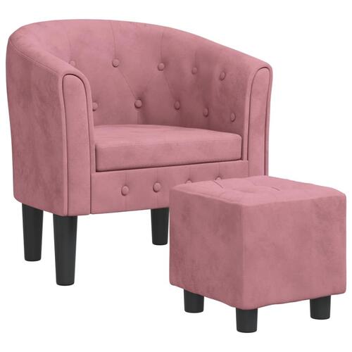 Lænestol med fodskammel velour pink