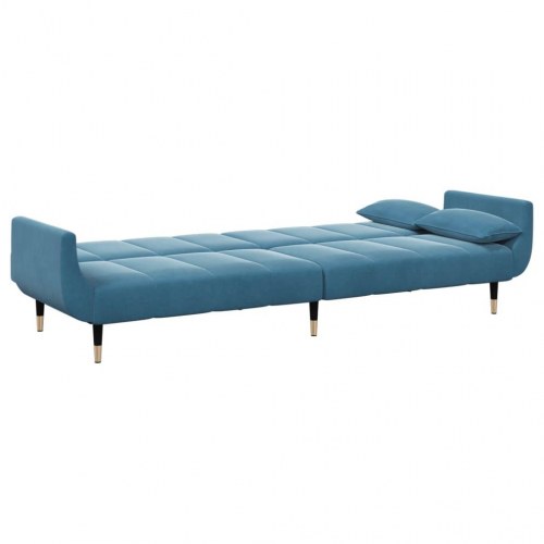 2-personers sovesofa med fodskammel velour blå