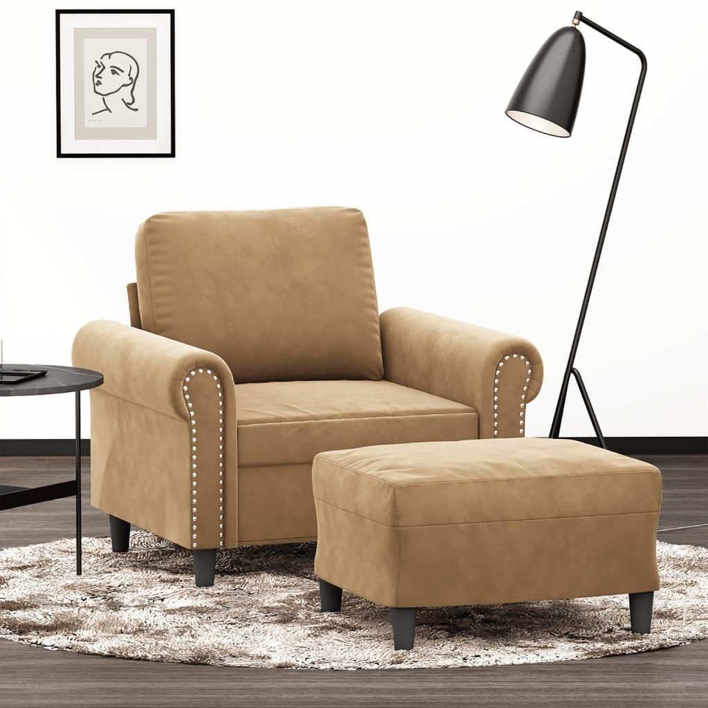 Sofastol med fodskammel 60 cm velour brun
