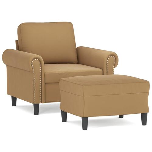 Lænestol med fodskammel 60 cm velour brun