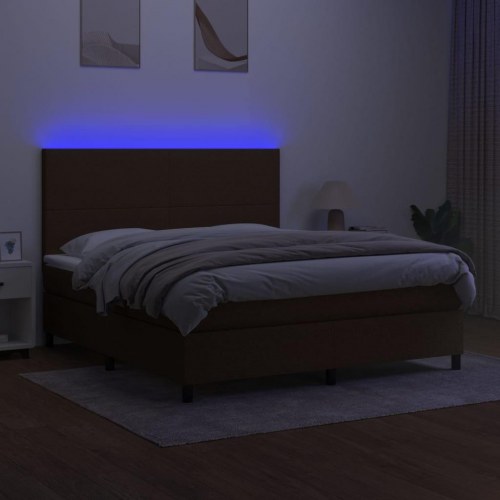 Kontinentalseng med LED-lys 160x200 cm - stof, mørkebrun