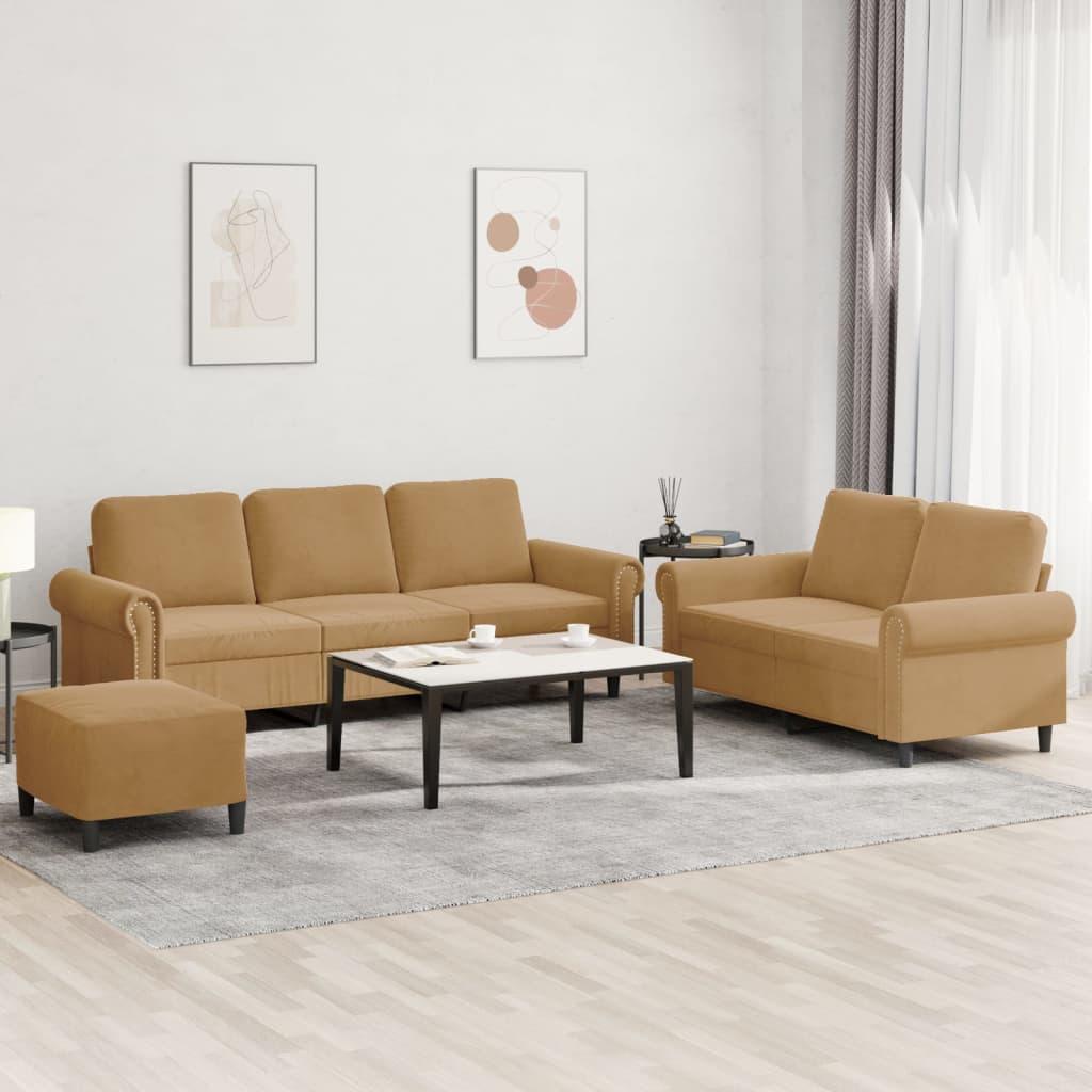 3 personers sofa med hynder velour brun