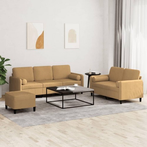 Sofasæt 3 dele med puder velour brun