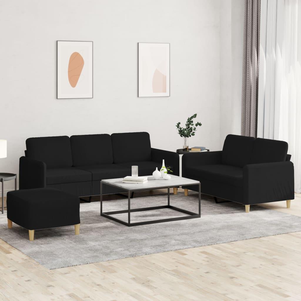 3 personers sofa med hynder stof sort