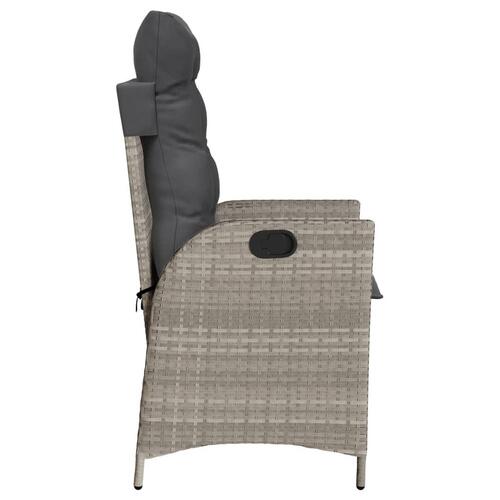 Havestol med lænefunktion og hynder polyrattan lysegrå