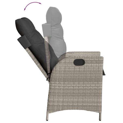 Havestol med lænefunktion og hynder polyrattan lysegrå