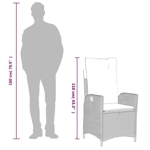 Havestol med lænefunktion og hynder polyrattan lysegrå