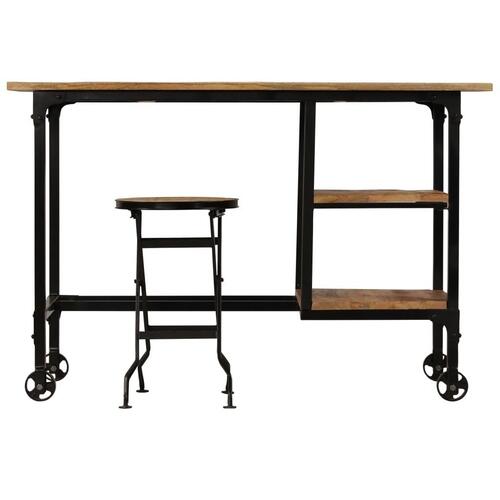 Skrivebord med foldbar taburet massivt mangotræ 115 x 50 x 76 cm