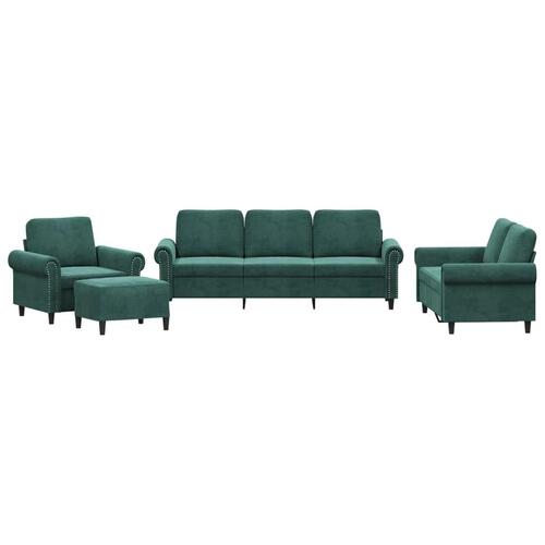 Sofasæt 4 dele med hynder velour mørkegrøn