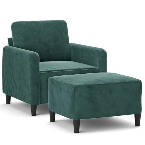 Lænestol med fodskammel 60 cm velour mørkegrøn