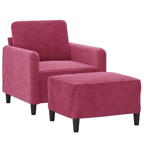 Lænestol med fodskammel 60 cm velour vinrød