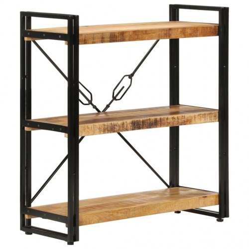 Bogreol med 3 hylder 77x30x80 cm massivt mangotræ og jern