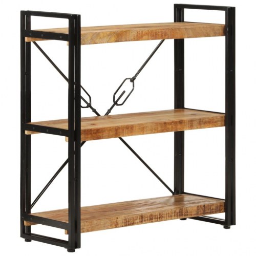 Bogreol med 3 hylder 77x30x80 cm massivt mangotræ og jern
