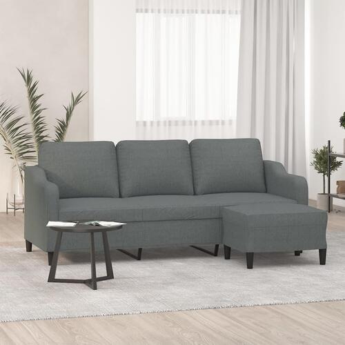 3-personers sofa med fodskammel 180 cm stof Mørkegrå