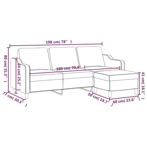 3-personers sofa med fodskammel 180 cm stof Mørkegrå