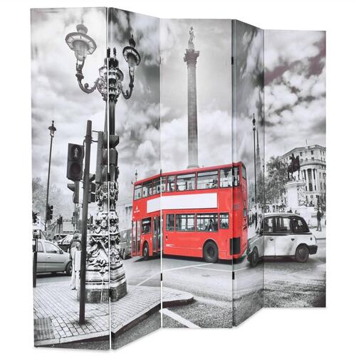 Foldbar rumdeler 200 x 170 cm London bus sort og hvid