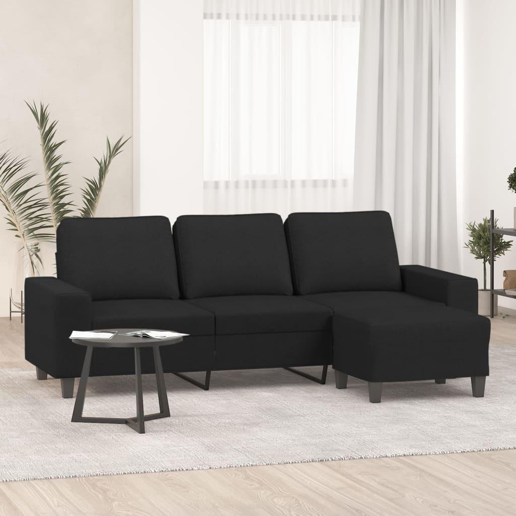 3-personers sofa med fodskammel 180 cm sort