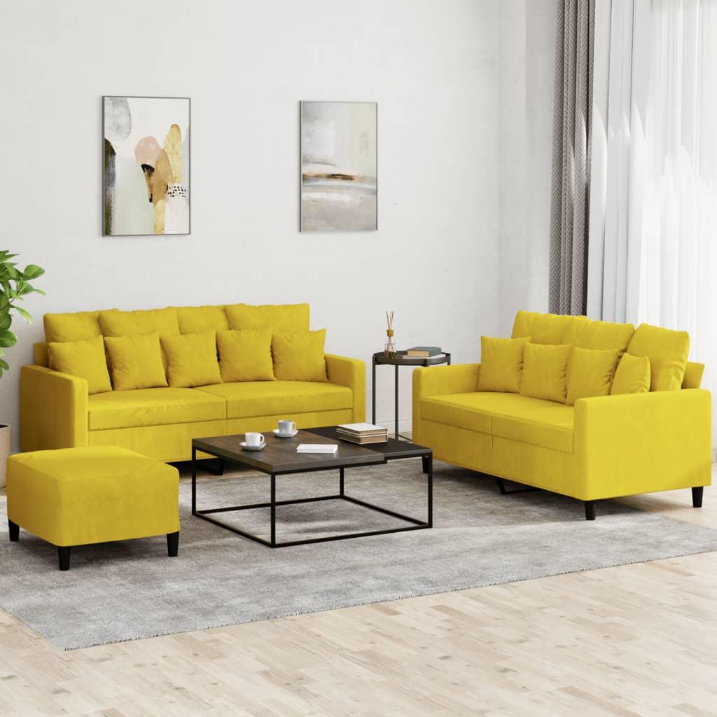 3 personers sofa med hynder velour gul