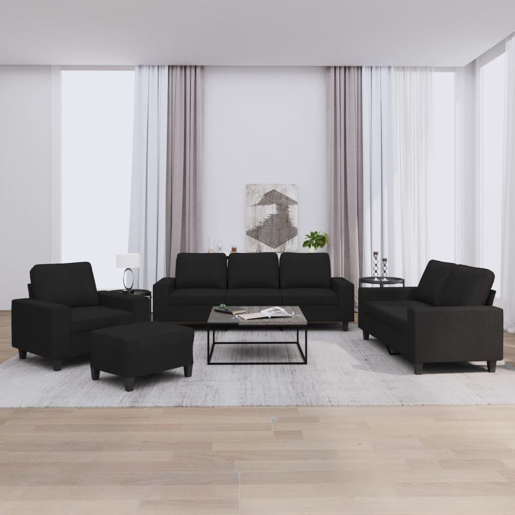 Sofasæt 4 dele stof sort